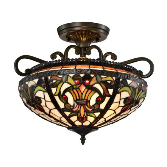 BELOFAY Tiffany Ceiling Light Art Deco Style Semi-Recessed Colored Glass Handcrafted Uplight Shade